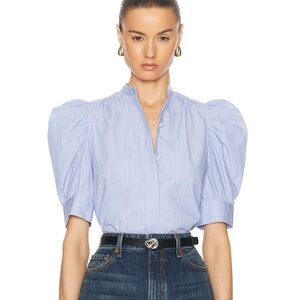 FRAME Ruched Puff Sleeve Shirt in Chambray